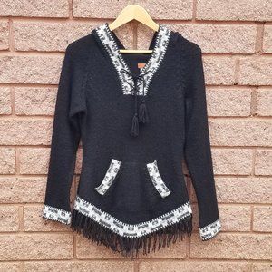 Scully Alpaca Peruvian Hoodie Pullover Sweater Black Size Small